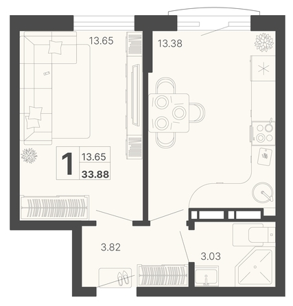 
   Продам 1-комнатную, 33.88 м², Светский лес, литер 4

. Фото 1.