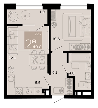 
   Продам 2-комнатную, 40 м², Хозяин морей, литер 1

. Фото 1.