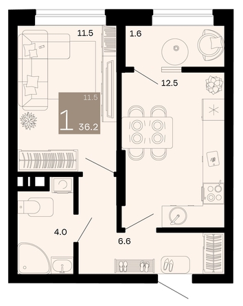 
   Продам 1-комнатную, 36.2 м², Хозяин морей, литер 1

. Фото 1.