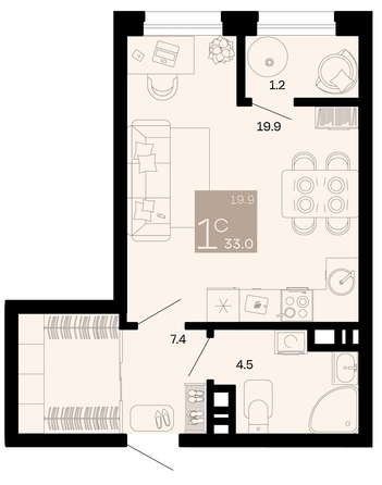 
   Продам 1-комнатную, 33 м², Хозяин морей, литер 1

. Фото 6.