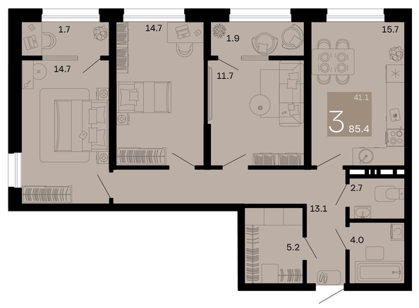 
   Продам 3-комнатную, 85.4 м², Хозяин морей, литер 1

. Фото 1.