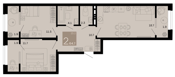 
   Продам 2-комнатную, 64.7 м², Хозяин морей, литер 1

. Фото 1.