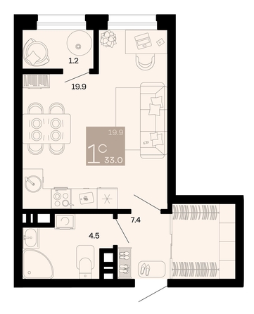 
   Продам 1-комнатную, 33 м², Хозяин морей, литер 2

. Фото 1.