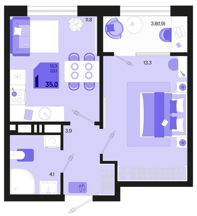 
   Продам 1-комнатную, 35 м², Первое место, квартал 1.4, литер 2

. Фото 1.