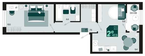 
   Продам 2-комнатную, 47.3 м², Первое место, квартал 1.4, литер 2

. Фото 1.