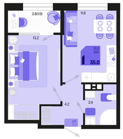 
   Продам 1-комнатную, 35 м², Первое место, квартал 1.4, литер 2

. Фото 12.