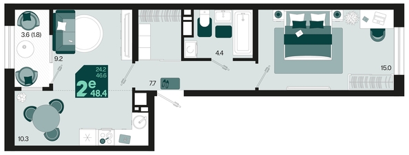 
   Продам 2-комнатную, 48.4 м², Первое место, квартал 1.4, литер 2

. Фото 1.