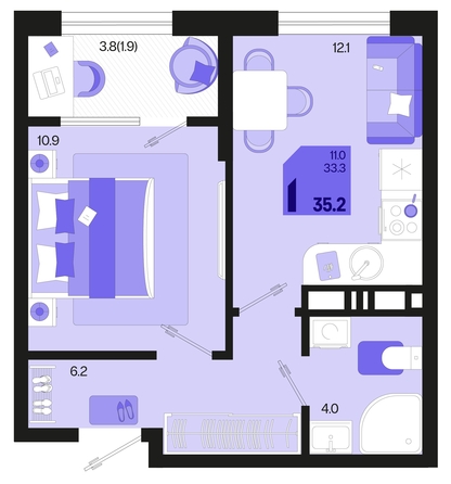 
   Продам 1-комнатную, 35.2 м², Первое место, квартал 1.5, литер 1

. Фото 1.