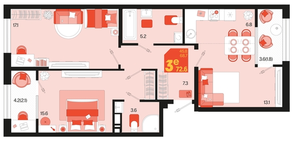 
   Продам 3-комнатную, 72.6 м², Первое место, квартал 1.5, литер 1

. Фото 1.