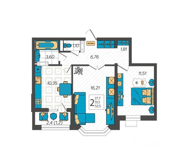 
   Продам 2-комнатную, 53 м², Крылова ул, 13к2

. Фото 2.