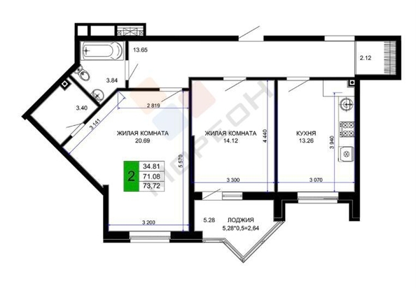 
   Продам 2-комнатную, 71.2 м², Ветеранов ул, 85к1

. Фото 13.