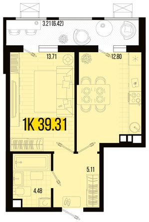 
   Продам 1-комнатную, 39.31 м², Цветной бульвар, литер 4

. Фото 4.