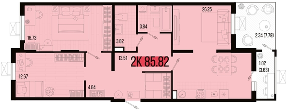 
   Продам 2-комнатную, 85.82 м², Цветной бульвар, литер 4

. Фото 4.