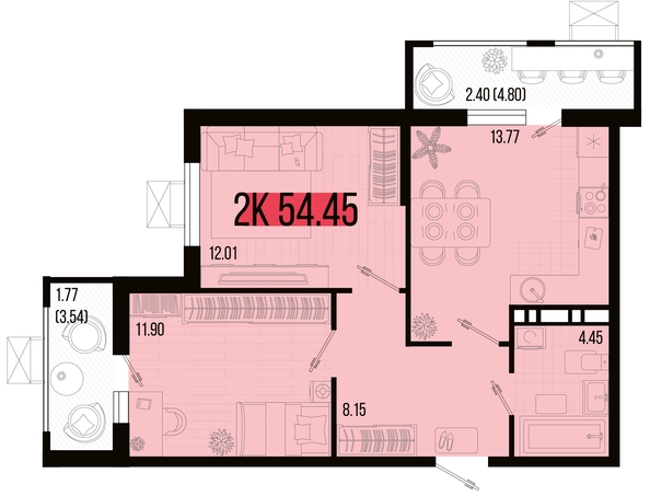 
   Продам 2-комнатную, 54.45 м², Цветной бульвар, литер 4

. Фото 4.