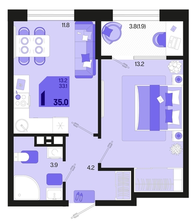 
   Продам 1-комнатную, 35 м², Первое место, квартал 1.3, литер 2

. Фото 1.