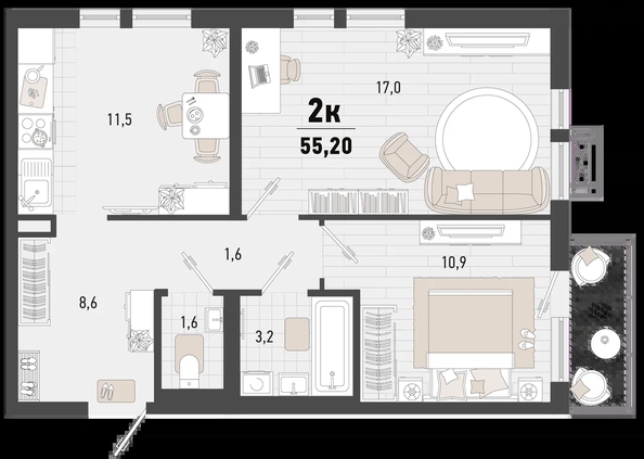 
   Продам 2-комнатную, 55.2 м², Барса, 2В литер

. Фото 13.