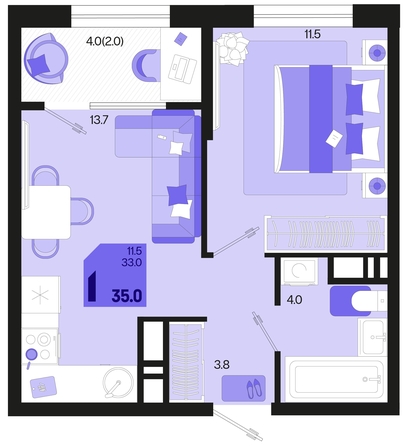 
   Продам 1-комнатную, 35 м², Первое место, квартал 1.3, литер 1

. Фото 1.