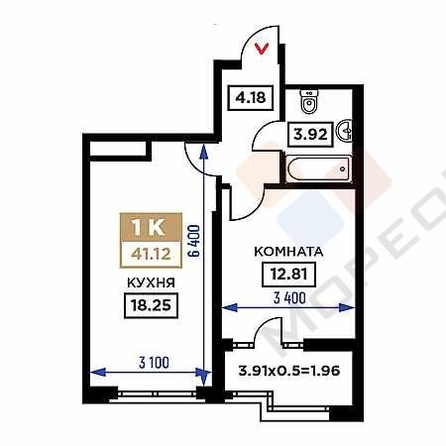 
   Продам 1-комнатную, 41.1 м², Сердце

. Фото 5.