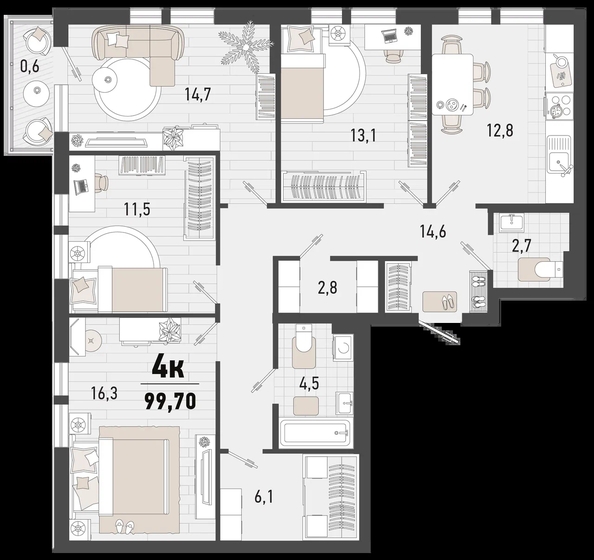 
   Продам 4-комнатную, 99.7 м², Барса, 3В литер

. Фото 1.