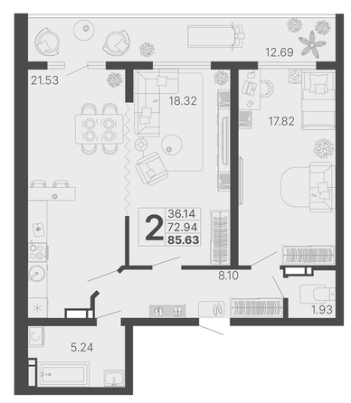 
   Продам 2-комнатную, 79.29 м², Светский лес, литер 3

. Фото 1.