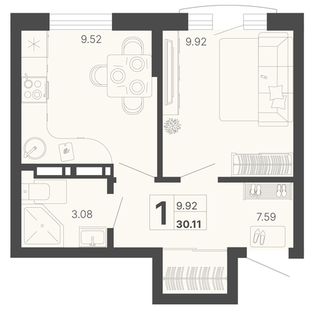 
   Продам 1-комнатную, 30.11 м², Светский лес, литер 3

. Фото 1.