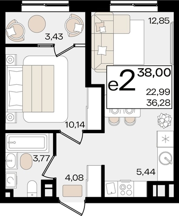 
   Продам 1-комнатную, 38 м², Патрики, литер 1.1

. Фото 4.