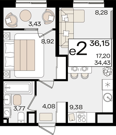 
   Продам 2-комнатную, 36.15 м², Патрики, литер 1.5

. Фото 4.