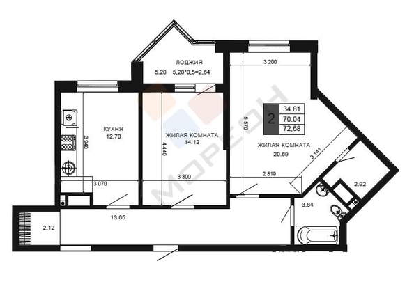 
   Продам 2-комнатную, 70.2 м², Ветеранов ул, 85

. Фото 13.