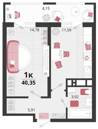 
   Продам 1-комнатную, 40.35 м², Родные просторы, литера 13

. Фото 4.