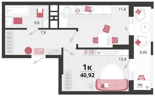 
   Продам 1-комнатную, 40.92 м², Родные просторы, литера 15

. Фото 4.