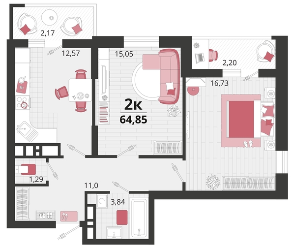 
   Продам 2-комнатную, 64.85 м², Родные просторы, литера 15

. Фото 4.