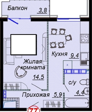 
   Продам 2-комнатную, 38 м², Российская ул, уч12

. Фото 2.