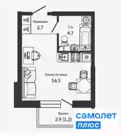 
   Продам студию, 25.2 м², Героя Георгия Бочарникова ул, 2

. Фото 13.