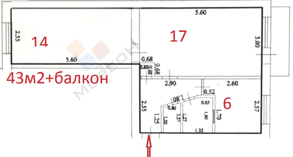 
   Продам 2-комнатную, 43 м², Славянская ул, 65

. Фото 13.