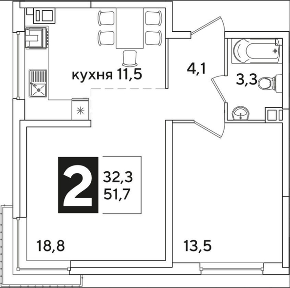 
   Продам 2-комнатную, 51.7 м², Ивана Беличенко ул, 90 к2

. Фото 11.