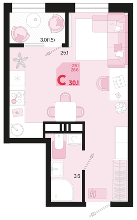 
   Продам 1-комнатную, 30.1 м², Первое место, квартал 1.4, литер 1

. Фото 12.