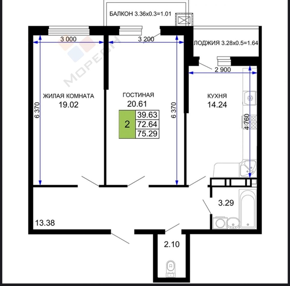 
   Продам 2-комнатную, 72.3 м², Московская ул, 112

. Фото 8.