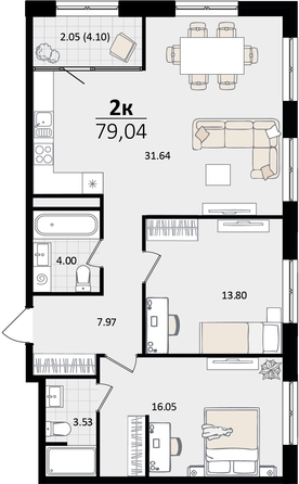 
   Продам 2-комнатную, 79.04 м², Патрики, литер 4.1

. Фото 8.