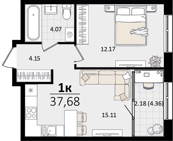 
   Продам 1-комнатную, 201.96 м², Патрики, литер 4.1

. Фото 4.