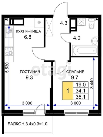 
   Продам 1-комнатную, 33.1 м², Героя Ростовского ул, 8 к5

. Фото 1.