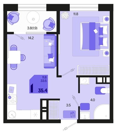 
   Продам 1-комнатную, 35.4 м², Первое место, квартал 1.6, литер 1

. Фото 6.