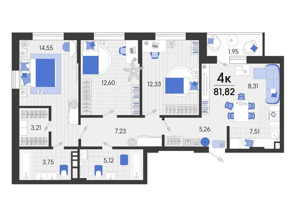 
   Продам 4-комнатную, 81.35 м², Белые росы, литера 8

. Фото 4.