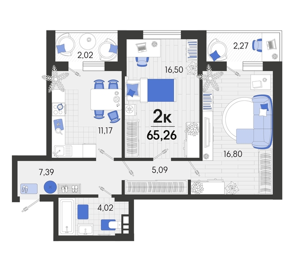 
   Продам 2-комнатную, 65.45 м², Белые росы, литера 8

. Фото 4.