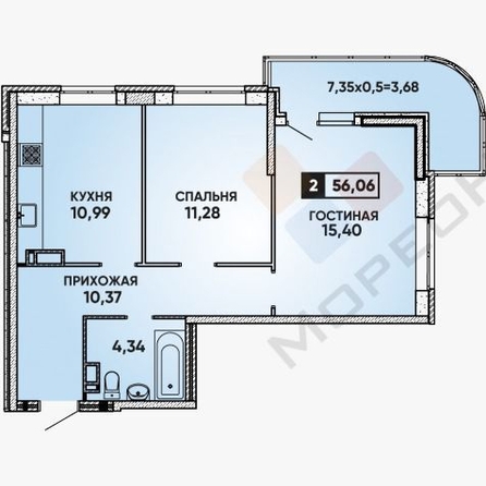 
   Продам 2-комнатную, 51.9 м², Героя Яцкова И.В. ул, 19к2

. Фото 14.