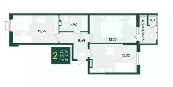 
   Продам 2-комнатную, 62.14 м², Образцово, дом 17

. Фото 13.