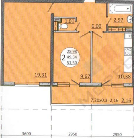 
   Продам 2-комнатную, 51.5 м², Магистральная ул, 11

. Фото 12.