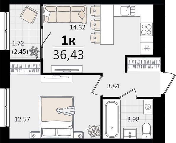 
   Продам 1-комнатную, 36.43 м², Патрики, литер 5.1

. Фото 4.