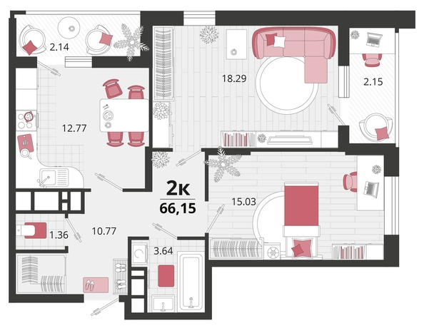 
   Продам 2-комнатную, 66.15 м², Родные просторы, литера 24

. Фото 4.