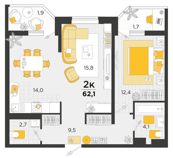 
   Продам 2-комнатную, 62.1 м², Мачуги В.Н. ул, 166Б

. Фото 4.