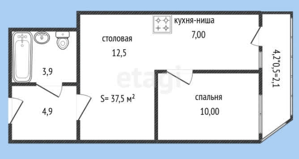 
   Продам 1-комнатную, 37.6 м², Адмиралтейский б-р, 3/2

. Фото 6.